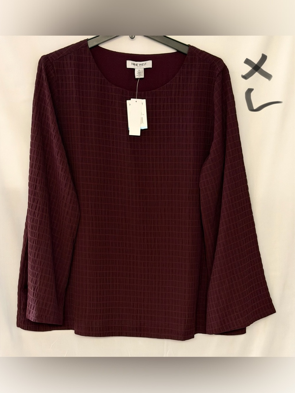 Nine West Women's Long Sleeve Textured Burgundy Top